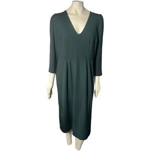 Boden Dark Green V Neck Qtr Sleeve Midi Dress Size US 16-18R Modest‎ Minimalist